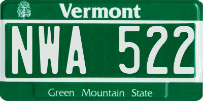 VT license plate NWA522