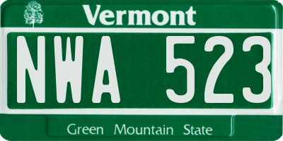 VT license plate NWA523