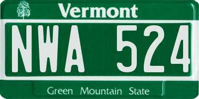 VT license plate NWA524