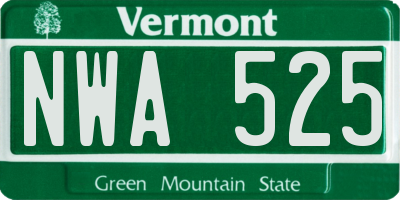 VT license plate NWA525