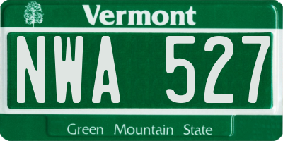 VT license plate NWA527