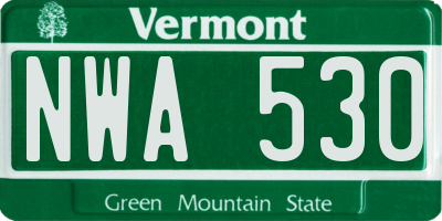 VT license plate NWA530