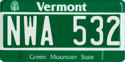 VT license plate NWA532