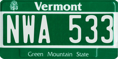 VT license plate NWA533