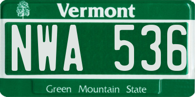 VT license plate NWA536