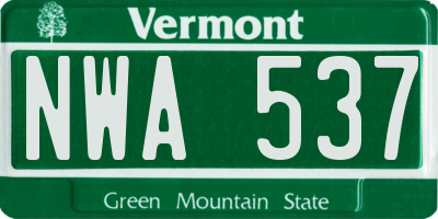 VT license plate NWA537