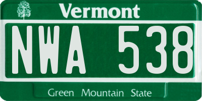 VT license plate NWA538