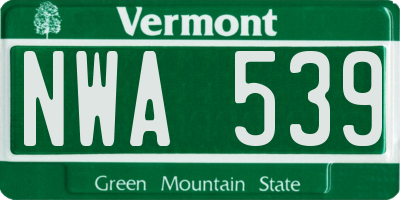 VT license plate NWA539