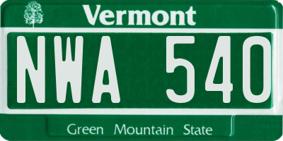 VT license plate NWA540