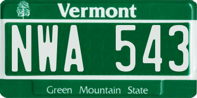 VT license plate NWA543