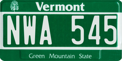 VT license plate NWA545