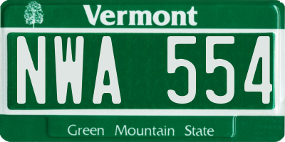 VT license plate NWA554
