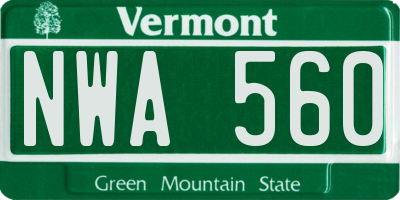 VT license plate NWA560