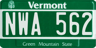 VT license plate NWA562