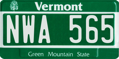 VT license plate NWA565