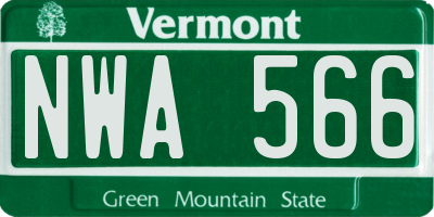VT license plate NWA566