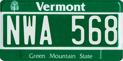 VT license plate NWA568