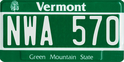 VT license plate NWA570