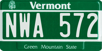 VT license plate NWA572