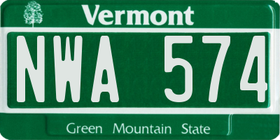 VT license plate NWA574