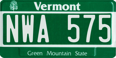 VT license plate NWA575
