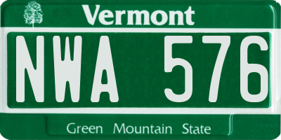 VT license plate NWA576