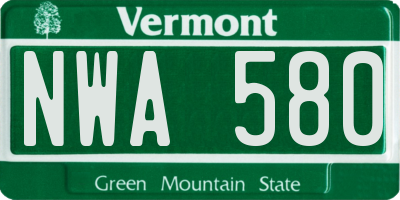 VT license plate NWA580