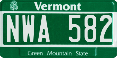 VT license plate NWA582