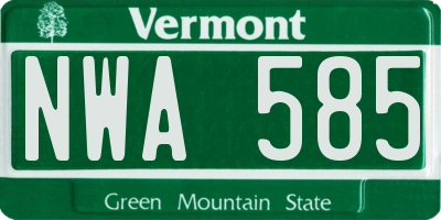 VT license plate NWA585
