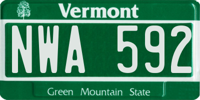 VT license plate NWA592