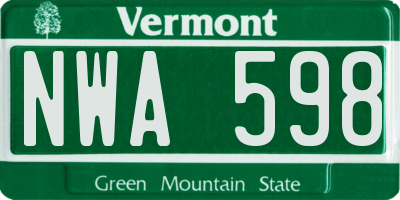 VT license plate NWA598