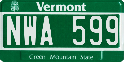 VT license plate NWA599