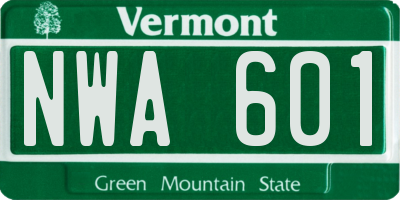 VT license plate NWA601