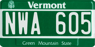 VT license plate NWA605