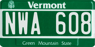 VT license plate NWA608