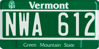 VT license plate NWA612
