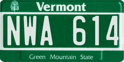 VT license plate NWA614