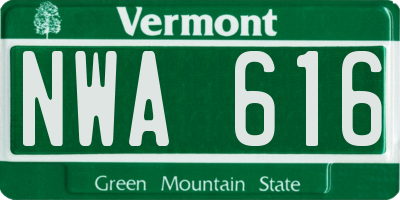 VT license plate NWA616