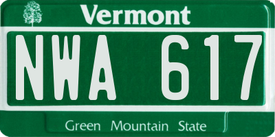 VT license plate NWA617