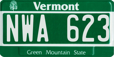 VT license plate NWA623