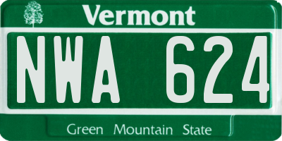 VT license plate NWA624