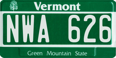 VT license plate NWA626