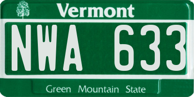 VT license plate NWA633