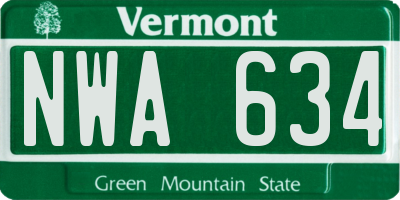 VT license plate NWA634