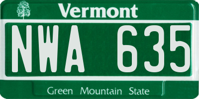 VT license plate NWA635