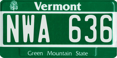 VT license plate NWA636