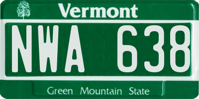 VT license plate NWA638