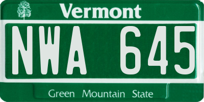 VT license plate NWA645