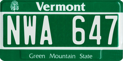 VT license plate NWA647
