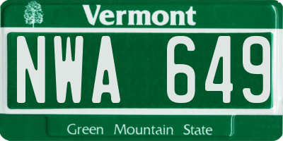 VT license plate NWA649